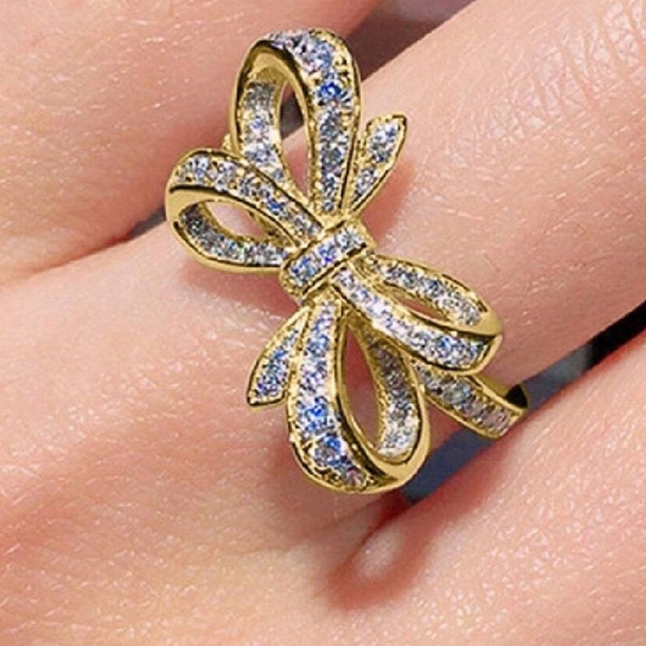 Luxe Gold Tone Cubic Zirconia Bow Ring - Picture 2 of 8